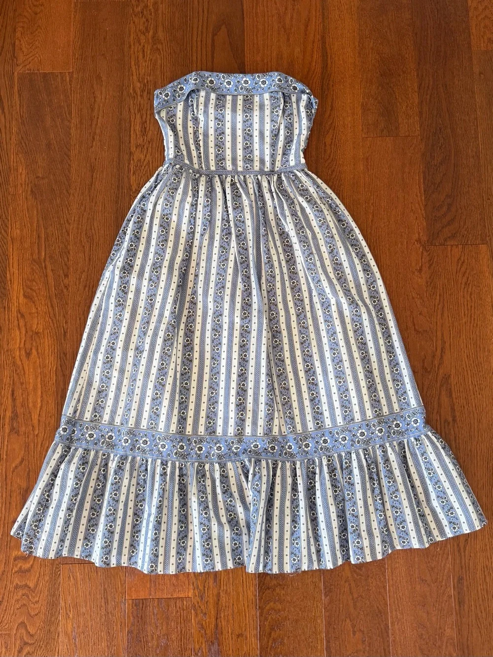 Max Studio Strapless Midi Dress in Blue Heritage Ribbon size S